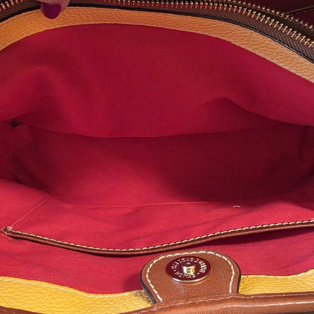 Dooney & Bourke Yellow Pebble Leather Tote with Brown Trim